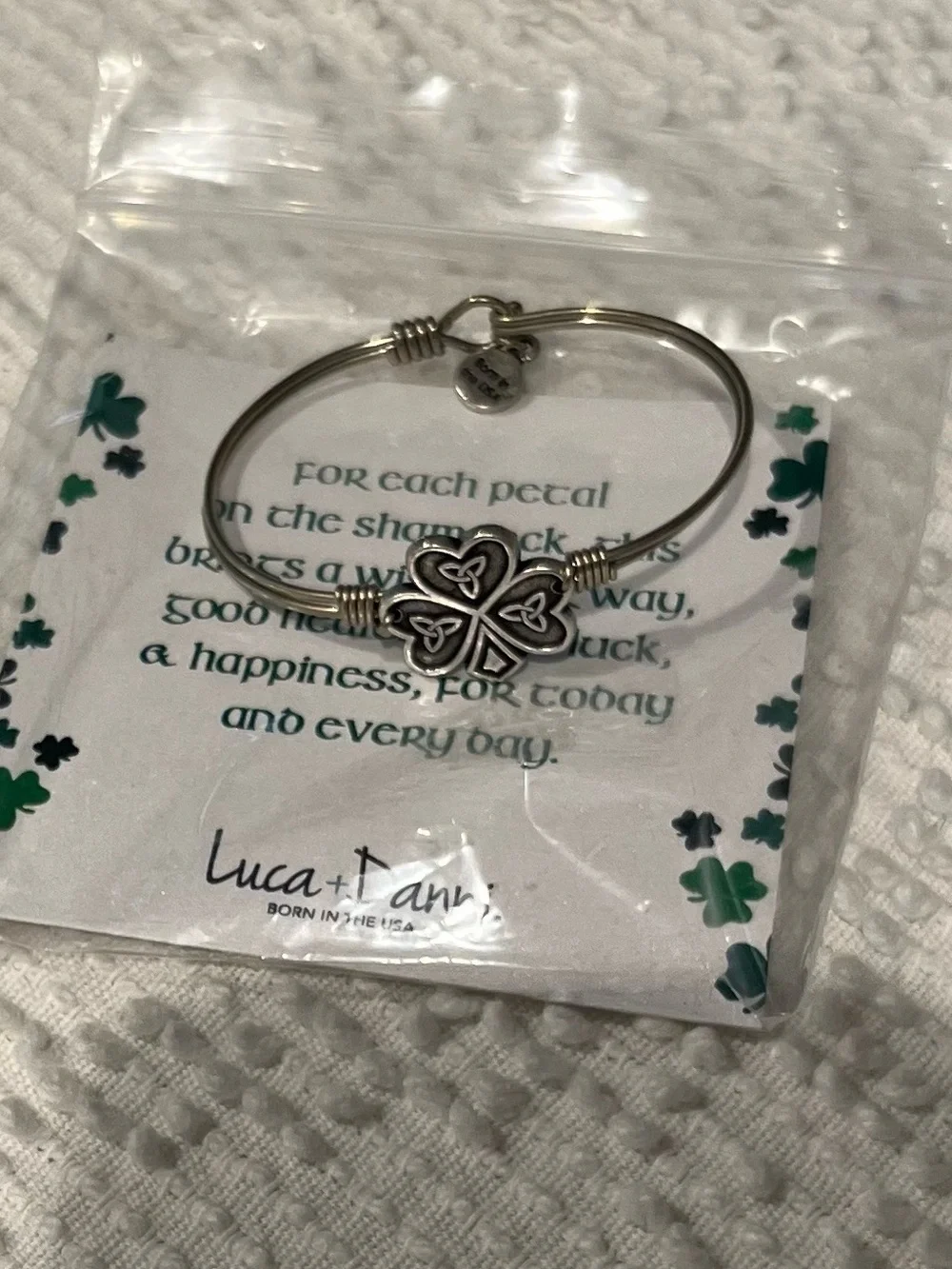 Luca + Danni Celtic Shamrock Bangle Bracelet, IOB, Petite, Silver Tone, USA Made